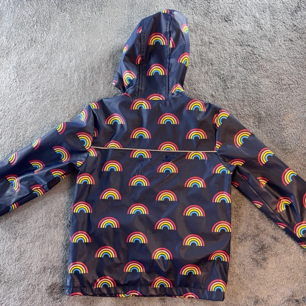 Gymboree Kids Navy Blue Rainbow Print Hooded Raincoat Jacket Size XS 4 140185909